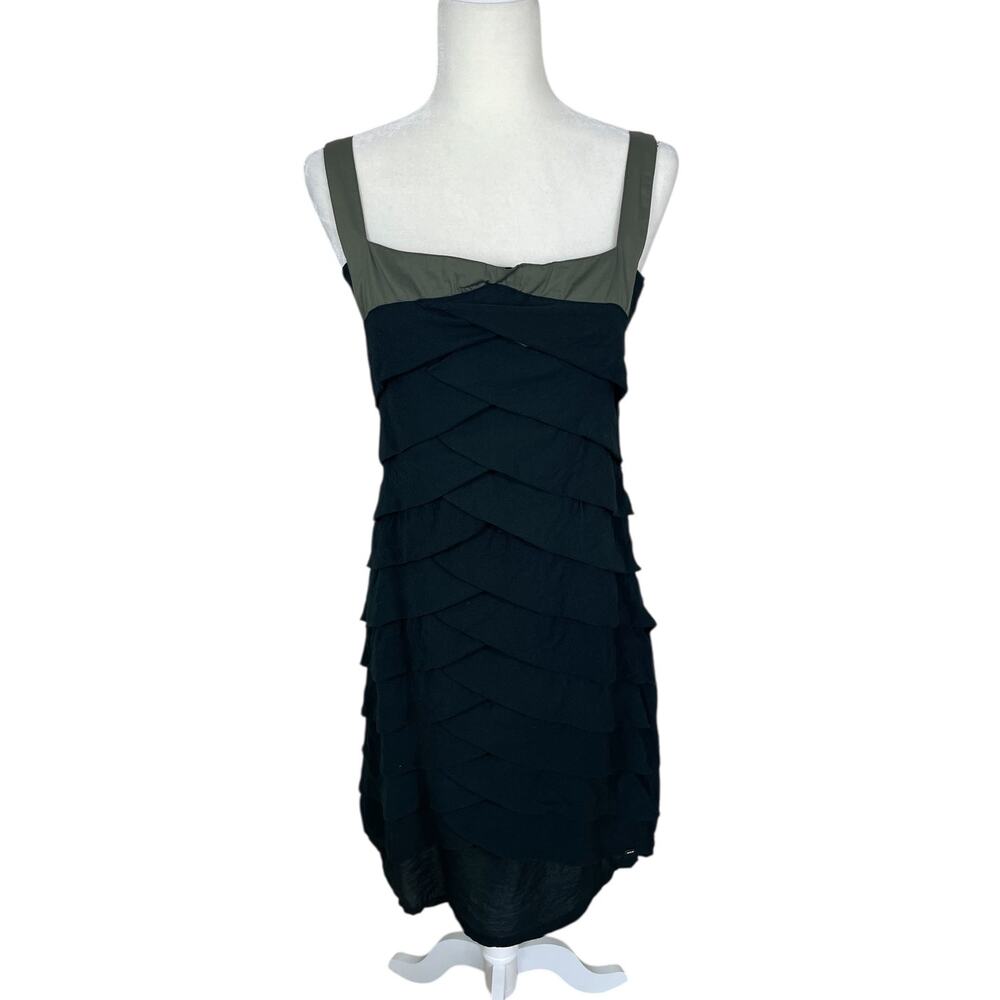 Skunkfunk Osane Tiered Sheath Dress Black Green Size 4 Avant-Garde Retro Indie